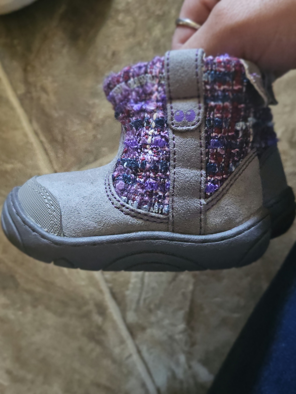 Kids Gray and Purple Tweed Winter Boots